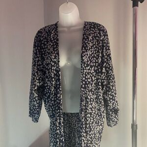 LOFT Navy and White Floral Summer Cardigan